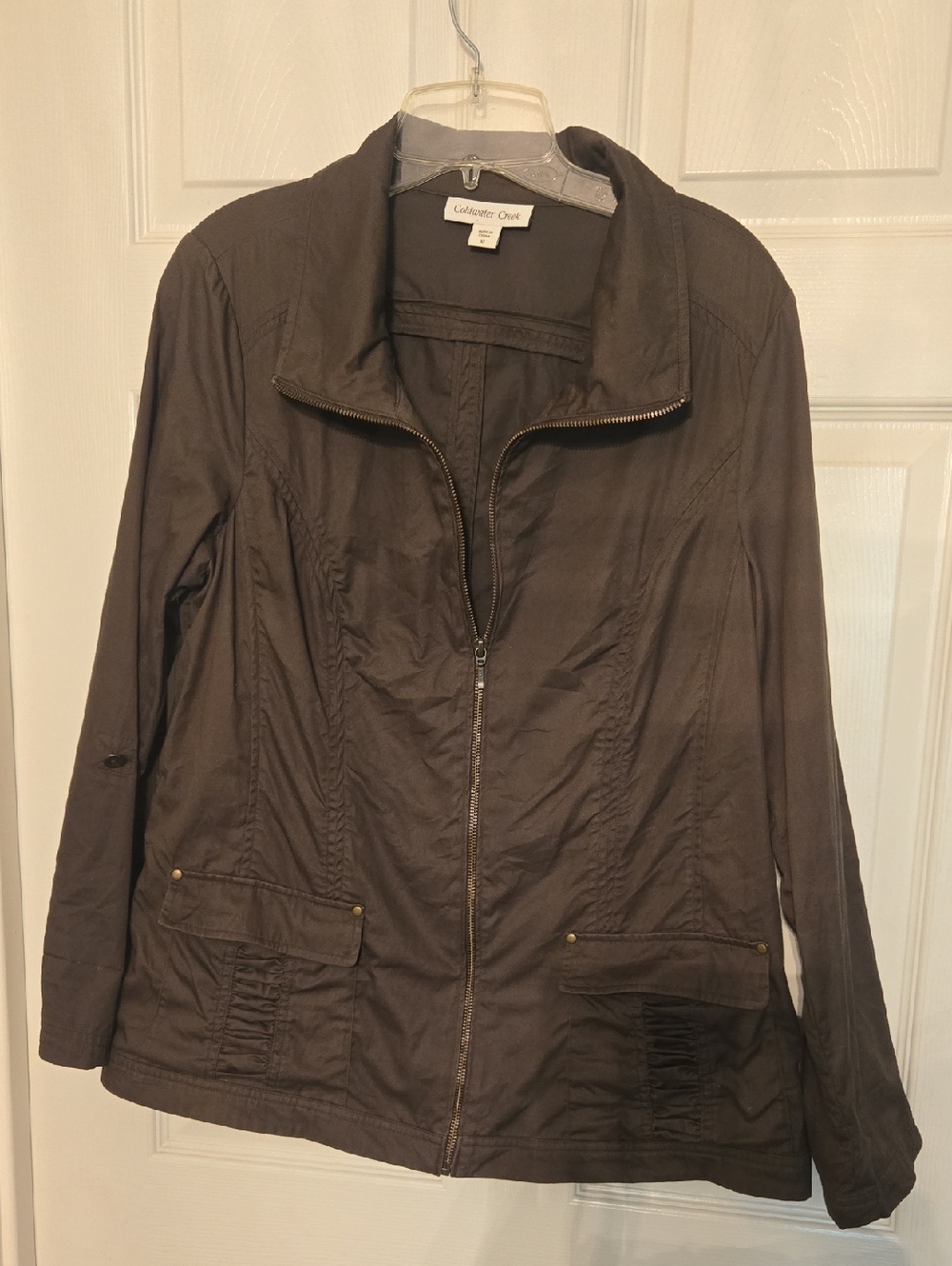 Coldwater Creek Women's GreenZip-Front Jacket Rollup Sleeves 12